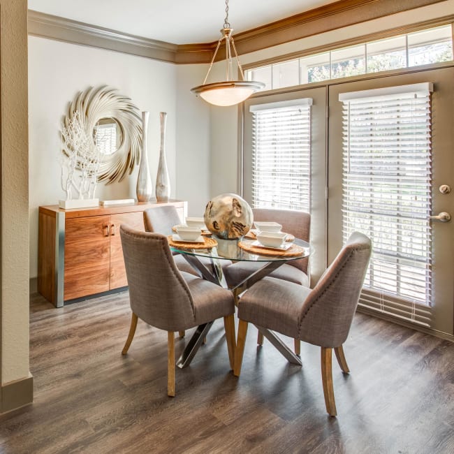 Well-decorated dining room in model home at Beck at Wells Branch in Austin, Texas