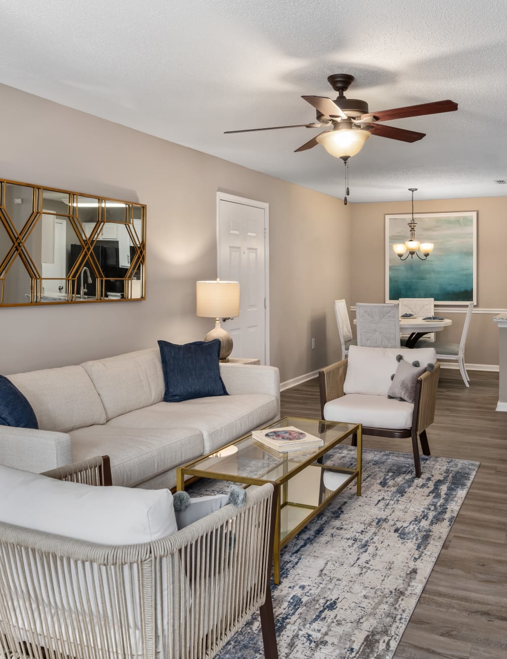 The spacious living room  at Gates at Jubilee in Daphne, Alabama