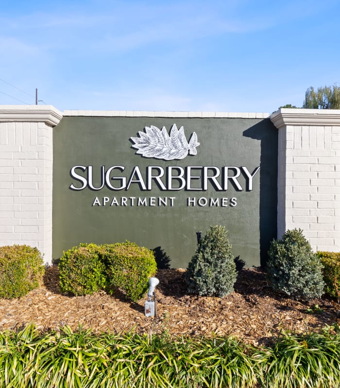 Front entrance to Sugarberry Apartments in Tulsa, Oklahoma