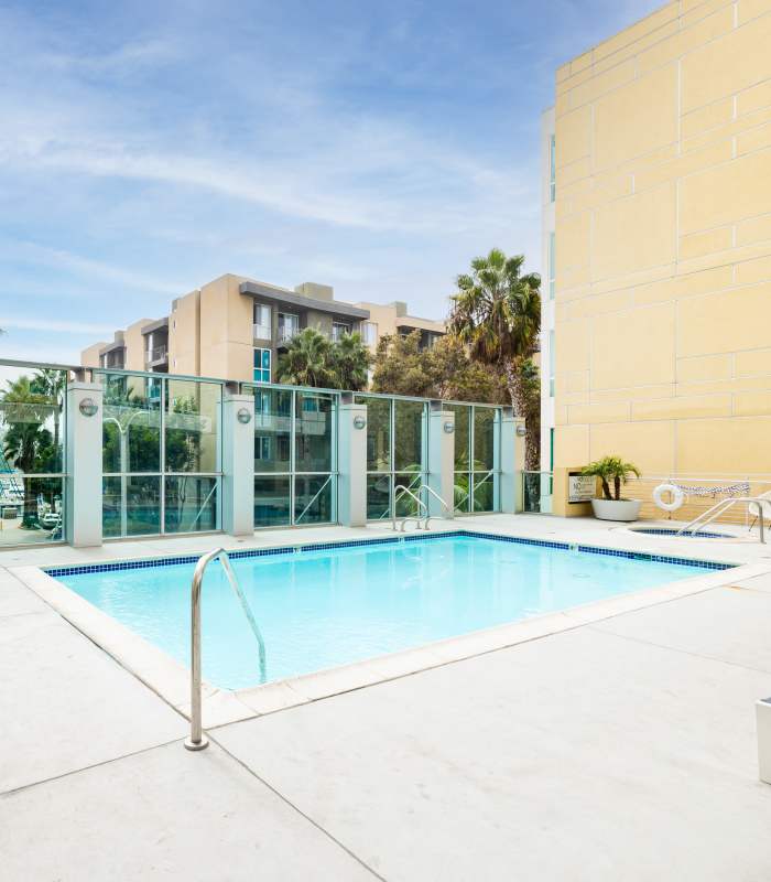 Resort-style pool area at Capri Apartments in Marina Del Rey, California.