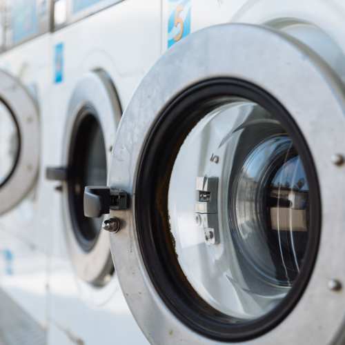 Washing machine door with glass window at Chesterfield Terrace in Parma, Ohio