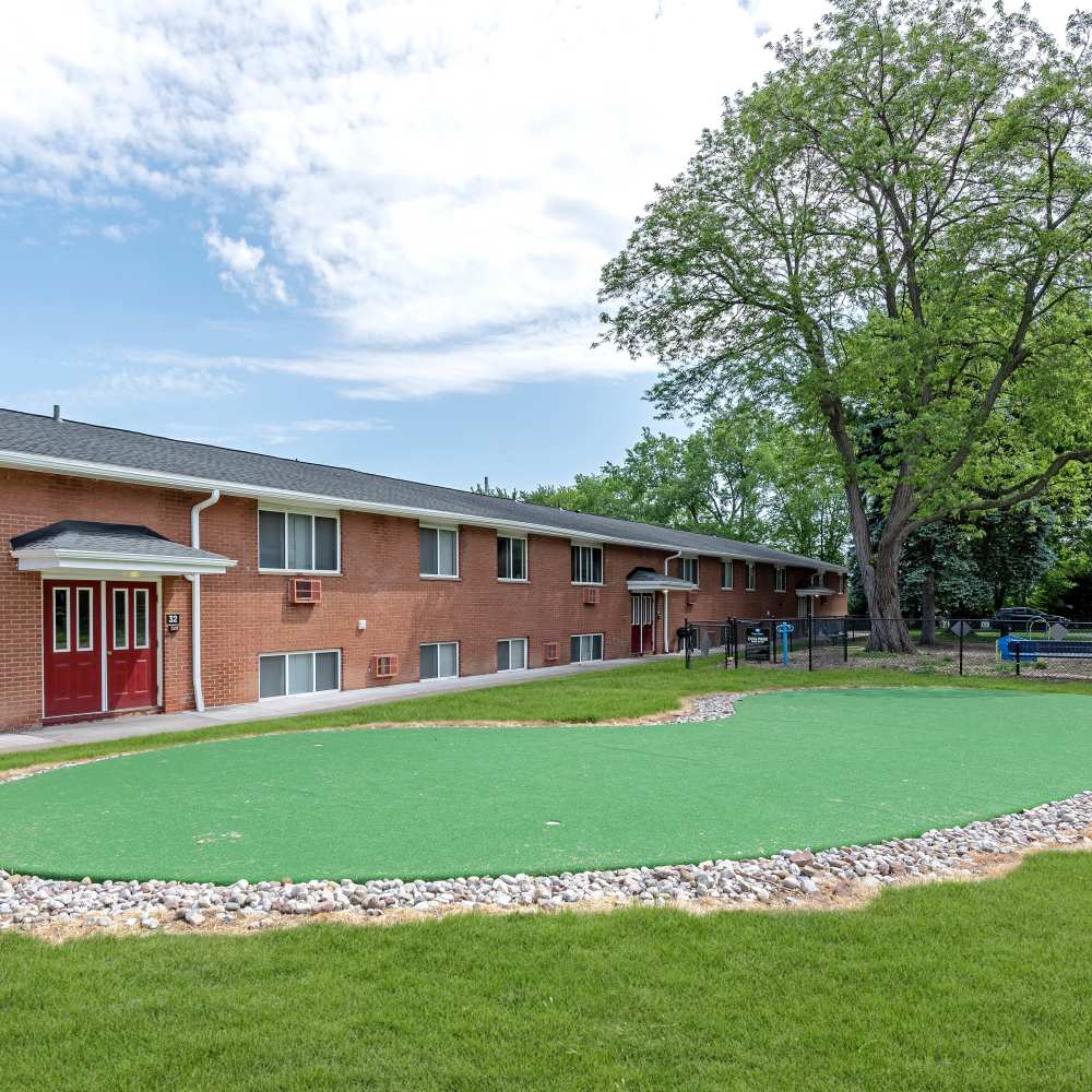 Putting green and dog park at Dixon Manor in Rochester, New York