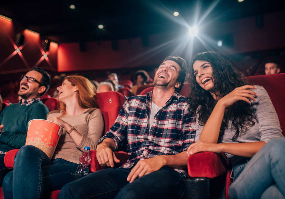 Residents enjoying the movie night at a theatre near Casa Santa Fe Apartments in Scottsdale, Arizona