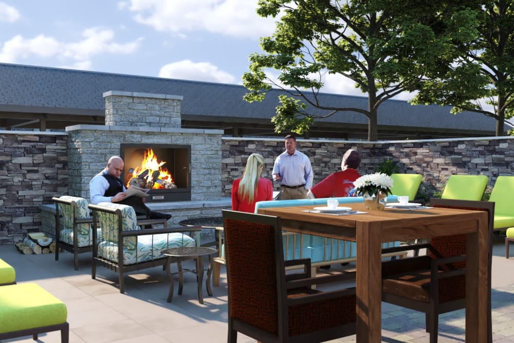 Mountain View Bend Or Senior Living In Deschutes County The Alexander Outdoor Fireside Lounge At The Alexander In Bend Oregon