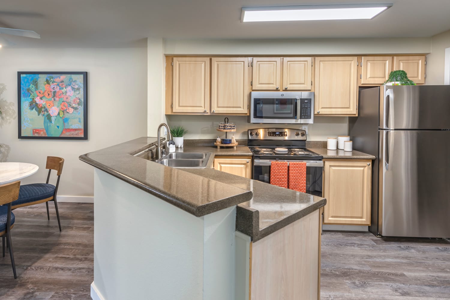 Updated kitchen at Redmond Place Apartments in Redmond, Washington