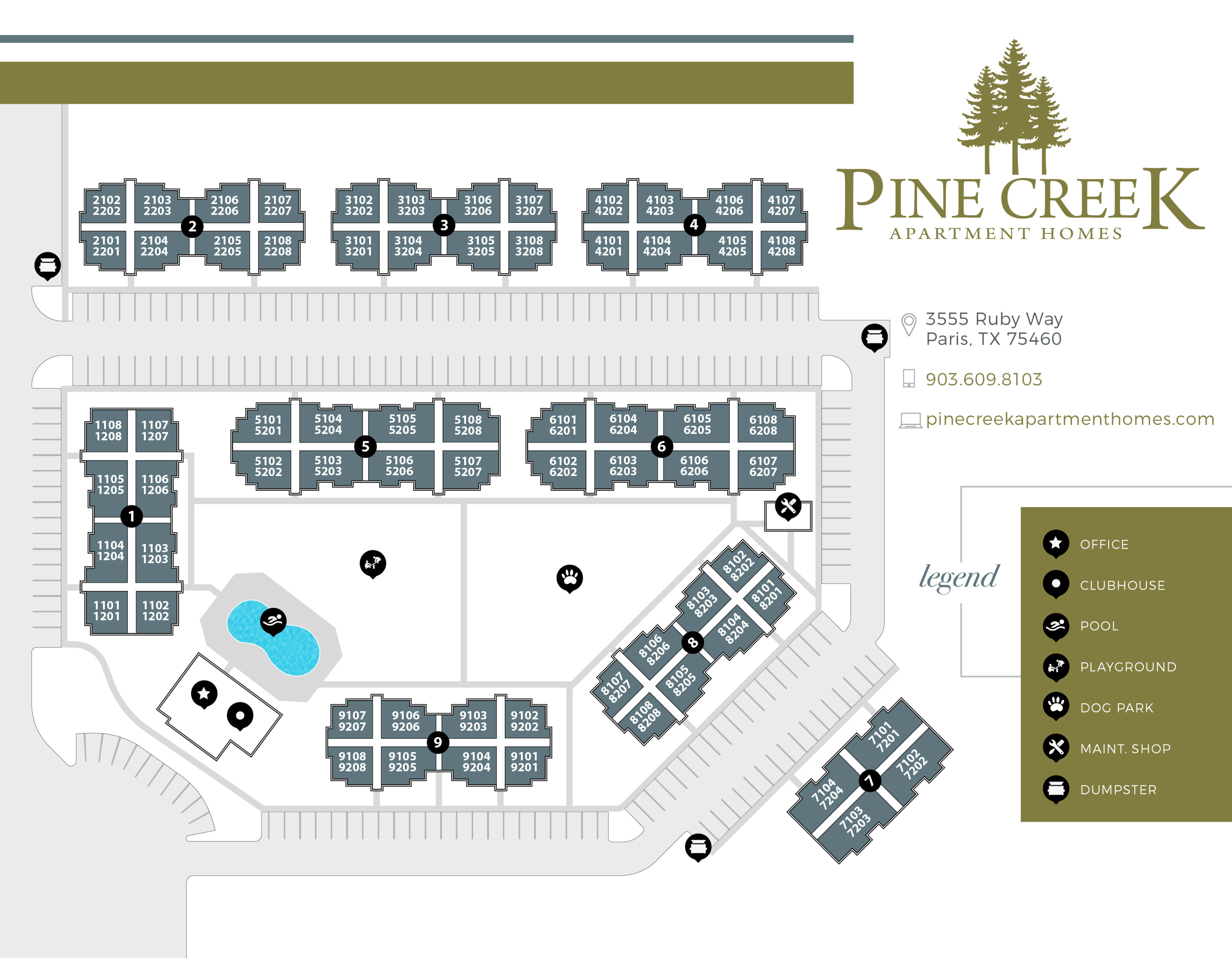 Sitemap at Pine Creek in Paris, Texas