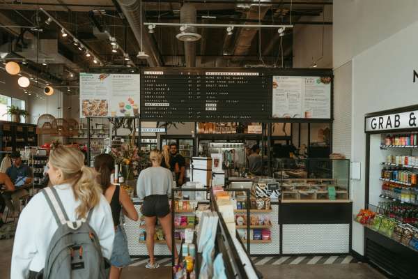Residents shopping in a store near Perry Row in Dallas, Texas