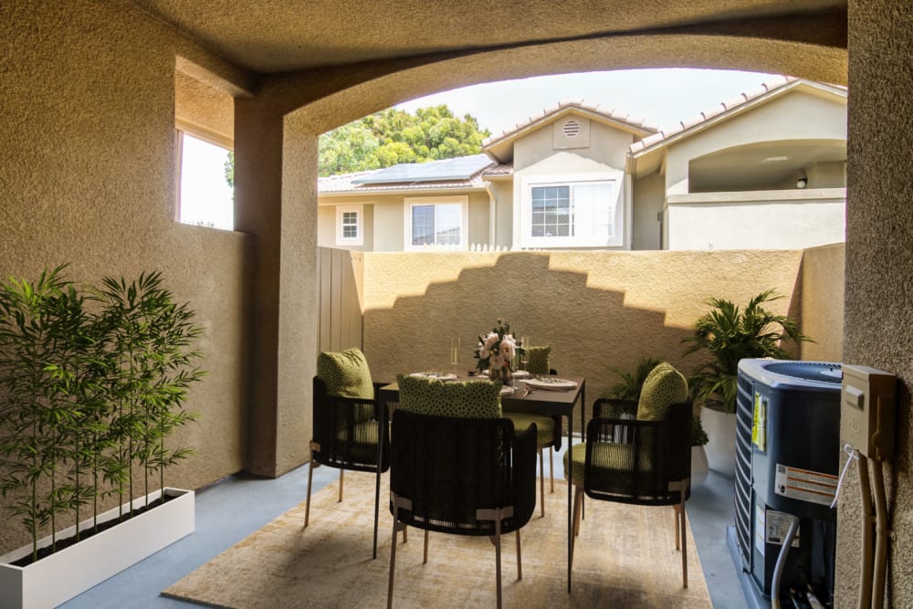 Private back patio at Bayview Hills in San Diego, California
