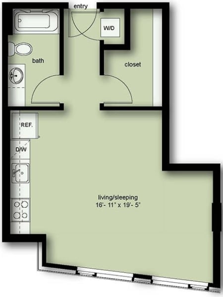 Studio 1 Bath Income Qualified A07 Floorplan