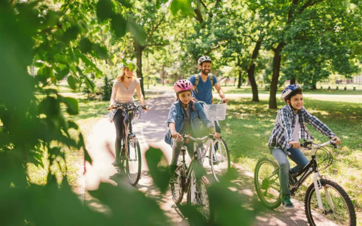 Residents cycling near Lark Landing in San Francisco, California