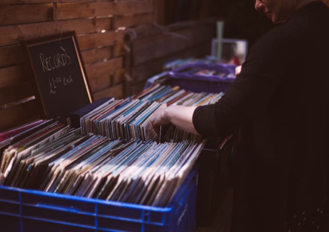 Boxes of records in Dallas, Texas at Alta Trinity Green