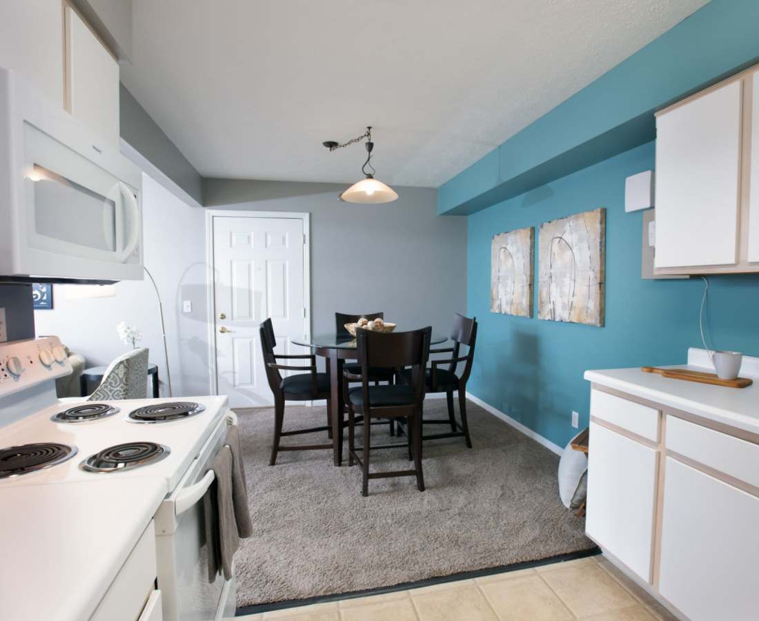 Retro-modern end table in an apartment at Westbury Lake Apartments in Lansing, Michigan