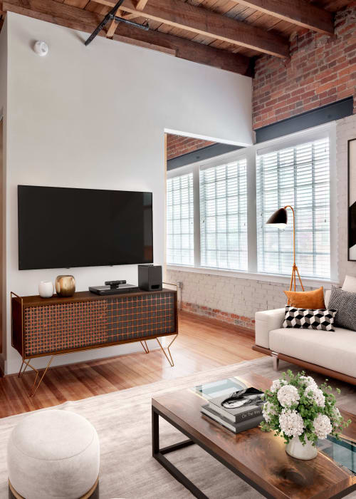 Model apartment living room at Landmark at 1700 Apartments in Richmond, Virginia