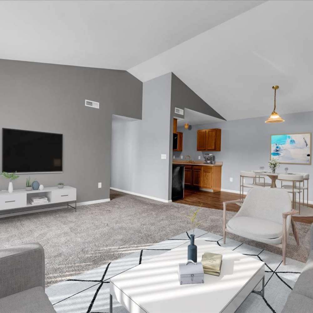Open-concept living area at River Club in Holland, Michigan
