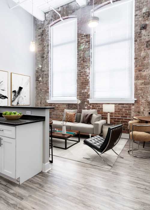 Model apartment living room at Broadway Apartments in Richmond, Virginia