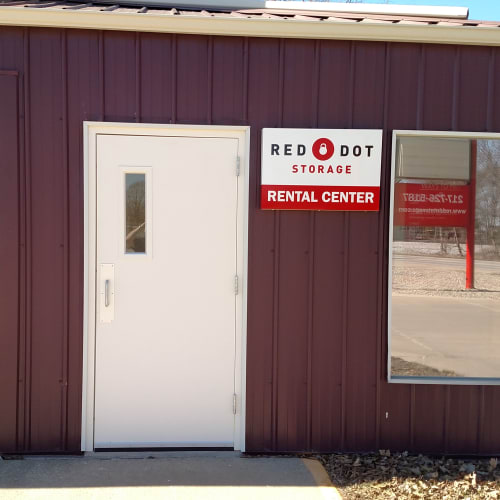 The entrance to the rental center at Red Dot Storage in Decatur, Illinois
