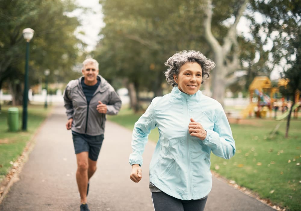 Residents out for a jog at Golden Pond Retirement Community in Sacramento, California