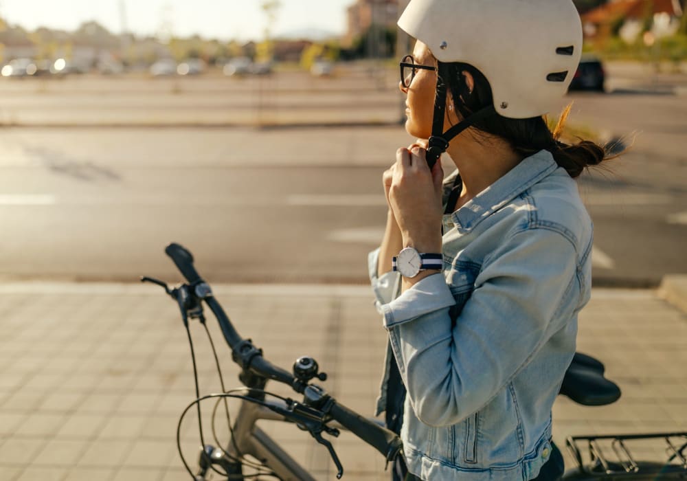 Resident on her bike near Avery at Orenco Station in Hillsboro, Oregon