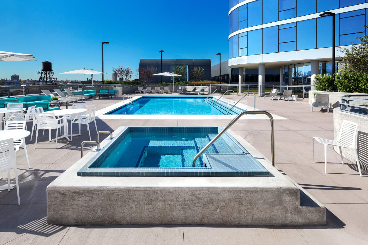 Swimming pool with a hot tub at The Residences at NEWCITY in Chicago, Illinois