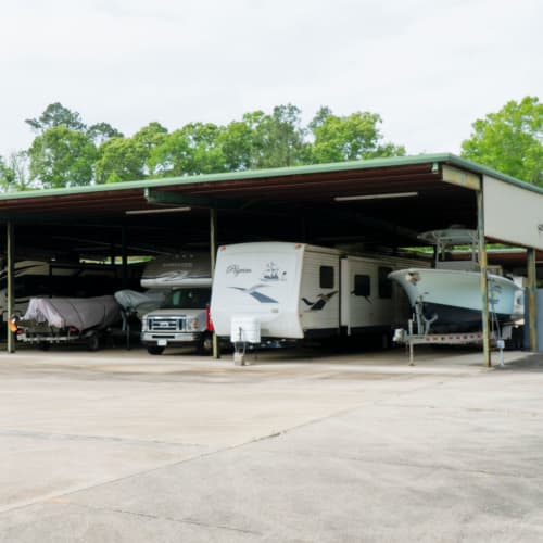 Covered RV parking at Red Dot Storage in Ponchatoula, Louisiana