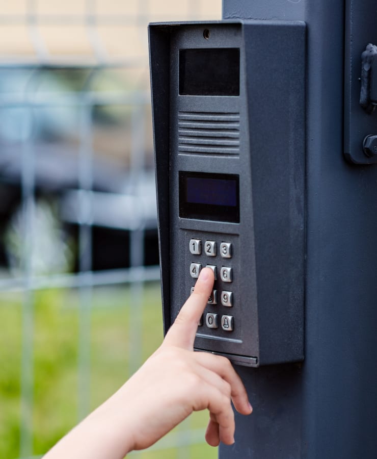 A perimeter keypad, part of security at 101 Storage in Valley Village, California