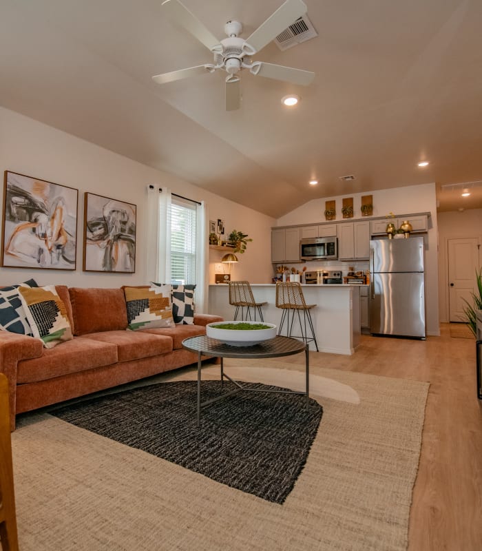 Model living space with natural light at Chisholm Pointe in Oklahoma City, Oklahoma