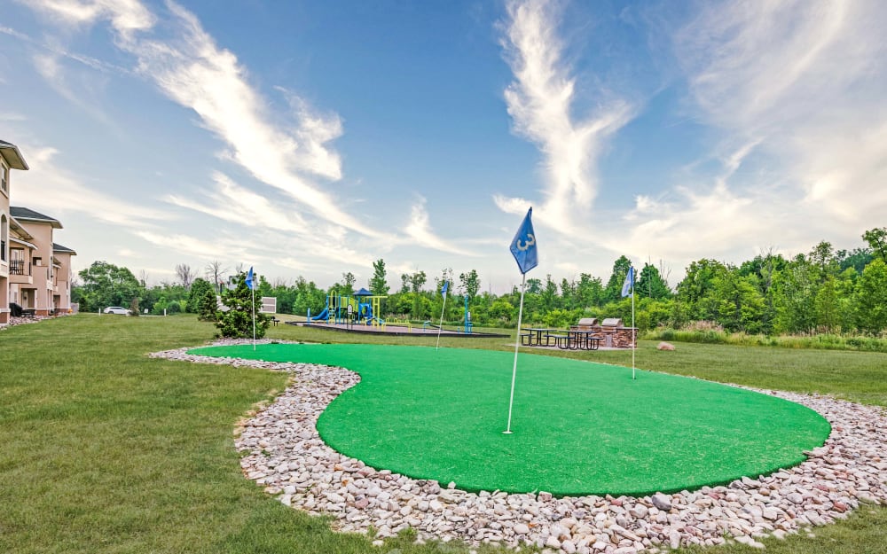 Putting green at Gateway Landing on the Canal in Rochester, New York