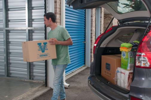 Customer loading up his new storage unit at Virginia Varsity Storage in Roanoke, Virginia