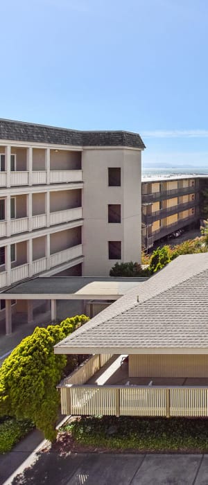 Aerial view of the apartments at Tower Apartment Homes in Alameda, California