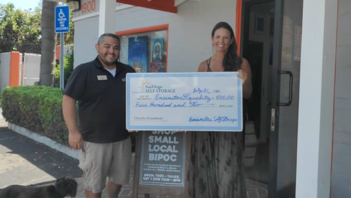 Encinitas Self Storage provided their annual community giving project donation to Encinitas4Equality. 