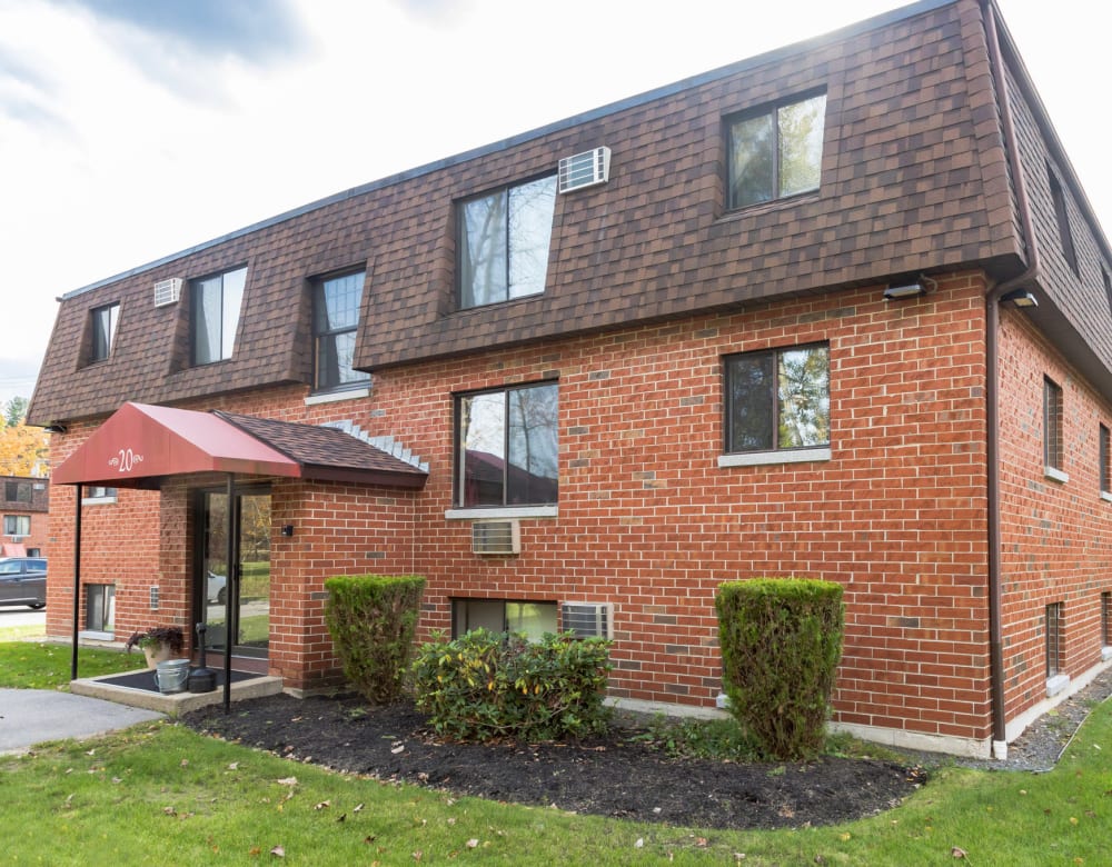 Beautiful brick exteriors at Eagle Rock Apartments at Hudson in Hudson, New Hampshire