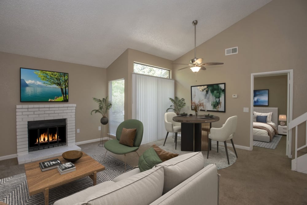 Living room area at Huntcliffe Apartments in Fair Oaks, California