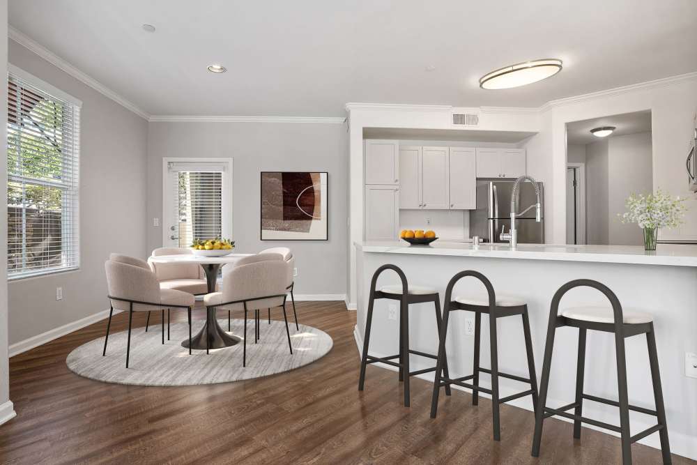 Furnished Dining Room With Hardwood-like Flooring at Park Central in Concord, California