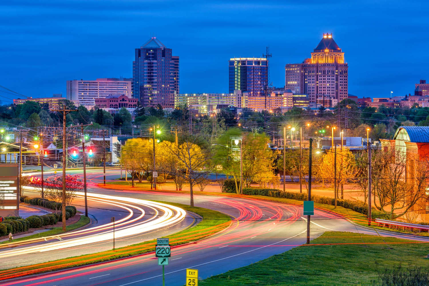 Downtown skyline on a beautiful afternoon near Encore North in Greensboro, North Carolina