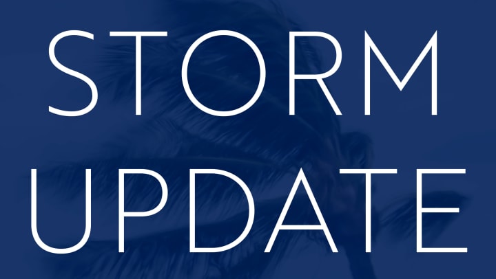 Blue image with text that says Storm Update