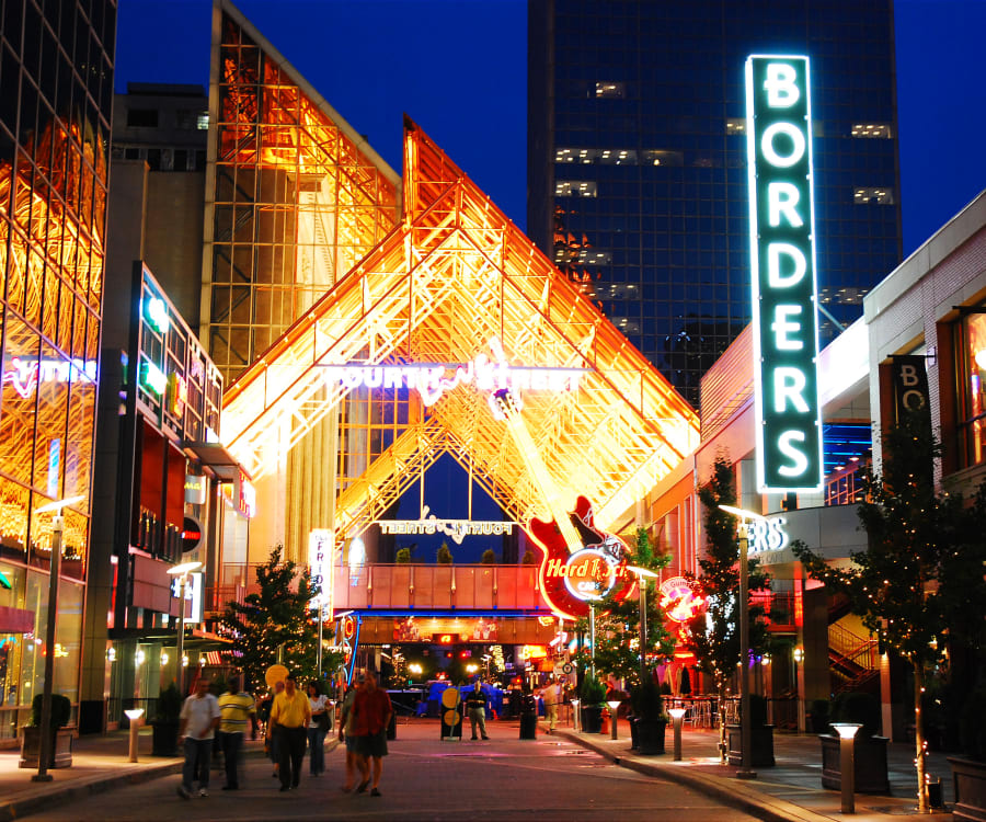 Downtown nightlife near Valley Farms in Louisville, Kentucky