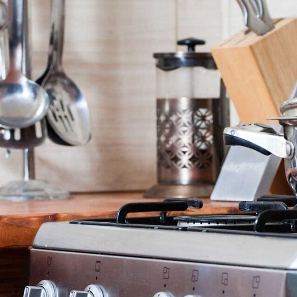 Stainless-steel appliances in kitchen at Otay Park in San Diego, California,