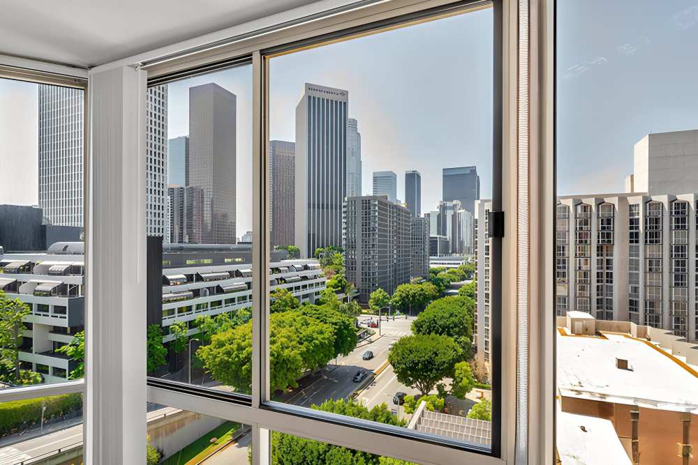 View from living room at Promenade Towers in Los Angeles, California