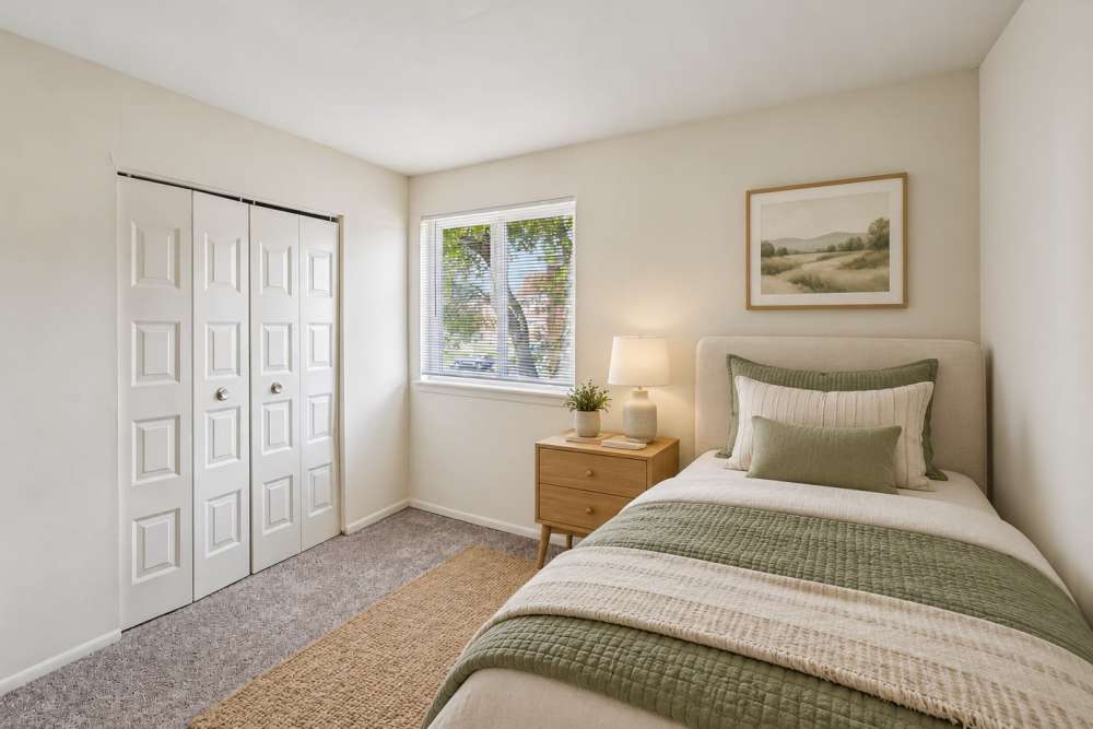 Stylish Bedroom with Oversized Window at Brookmont Apartment Homes in Philadelphia, Pennsylvania