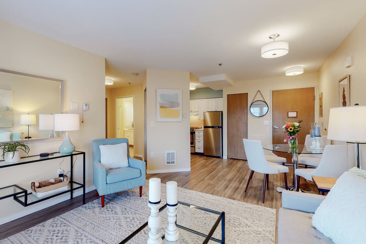 Senior living apartment living room at Island House in Mercer Island, Washington