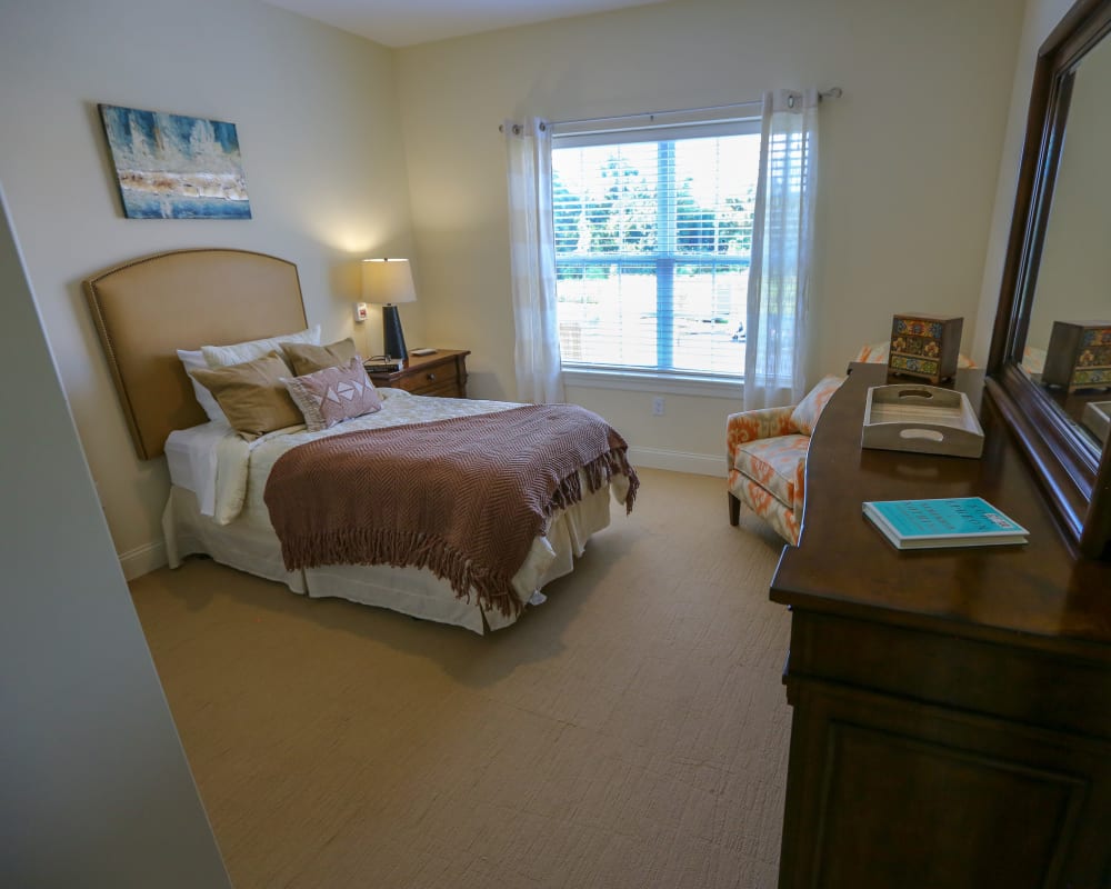 A decorated bedroom at Harmony at West Shore in Mechanicsburg, Pennsylvania