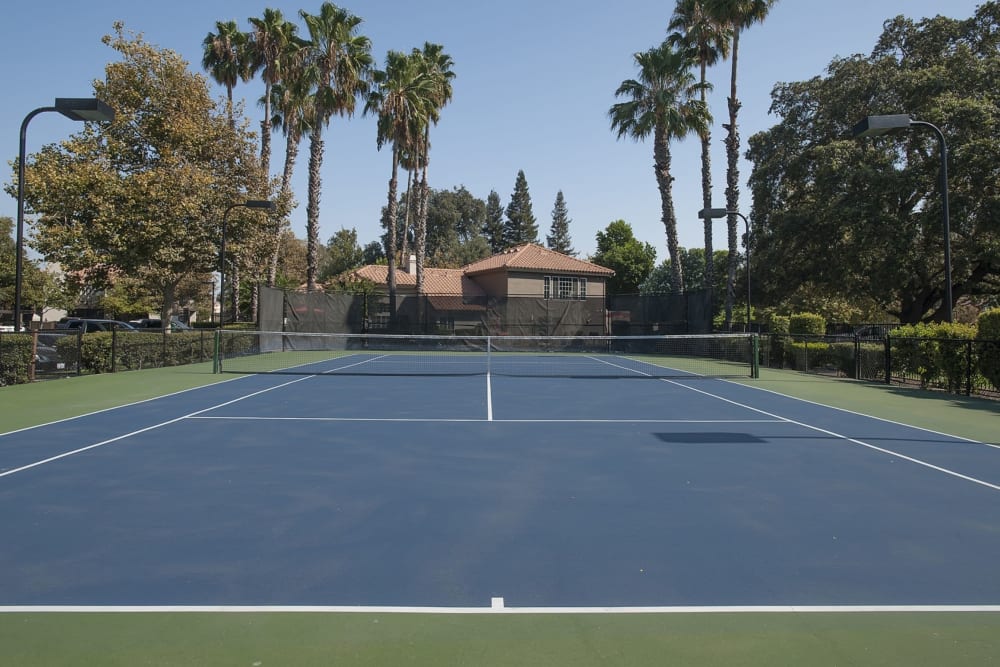 Beautiful landscaped around a tennis court at Shore Park at Riverlake in Sacramento, California