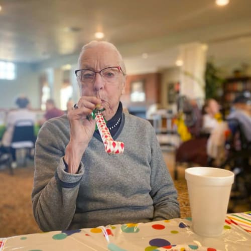 A happy resident at Canoe Brook Assisted Living & Memory Care in Catoosa, Oklahoma