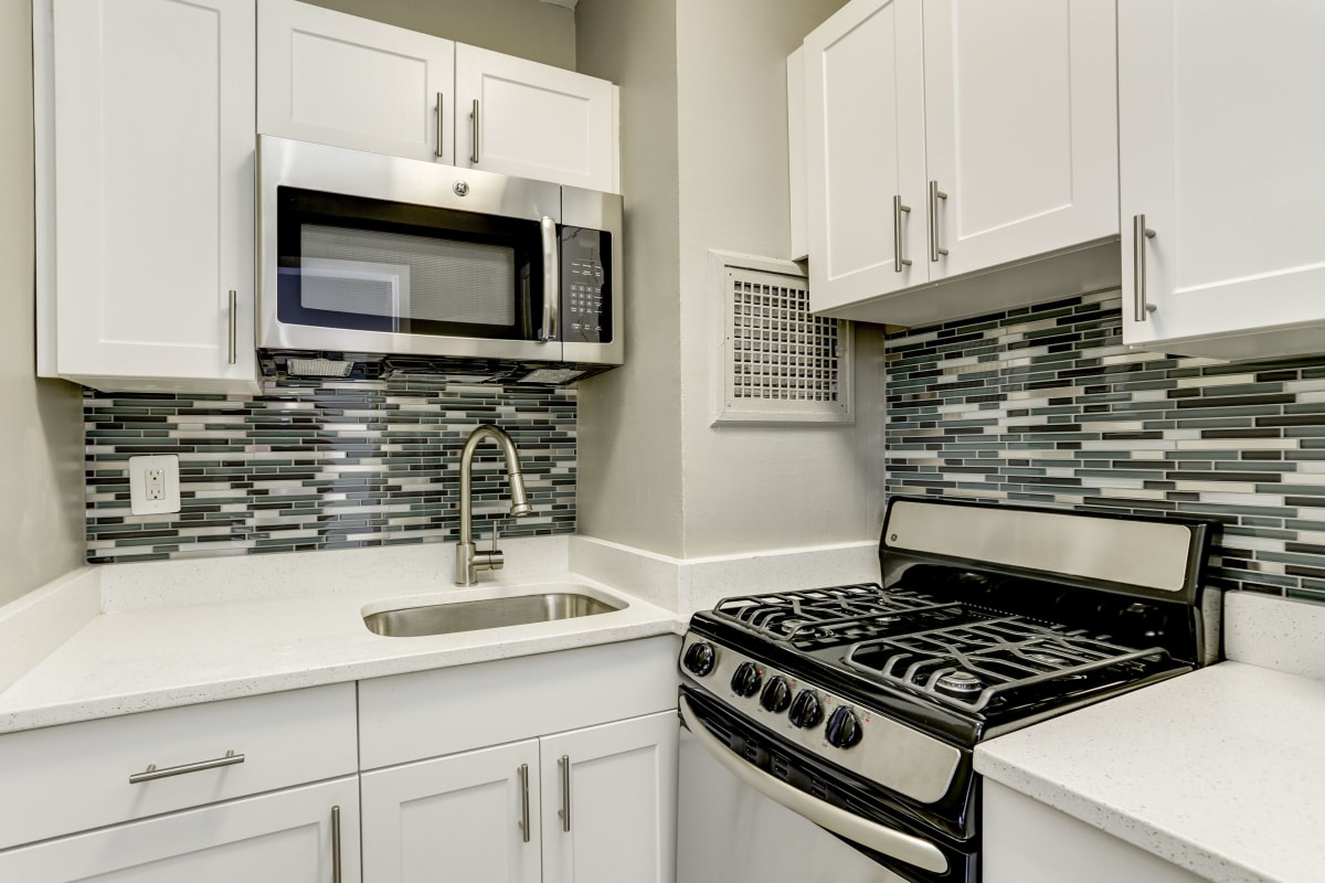 Really cool backsplash that goes well with the stainless steel appliances at The Croydon in Washington, District of Columbia