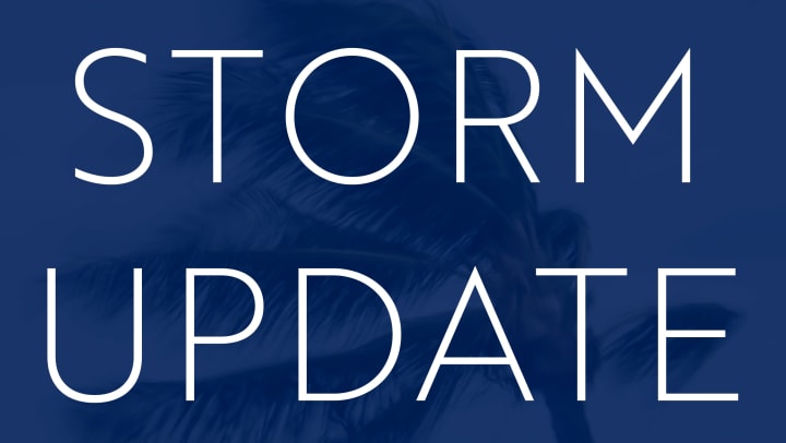 Blue image with text that says Storm Update