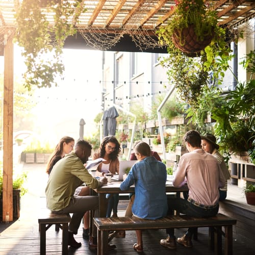 Residents are working in cafe near Chollas Heights Historical in San Diego, California