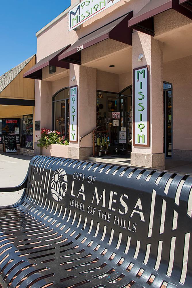 Public Bench in the La Mesa Village area near Volterra at La Mesa in La Mesa, California