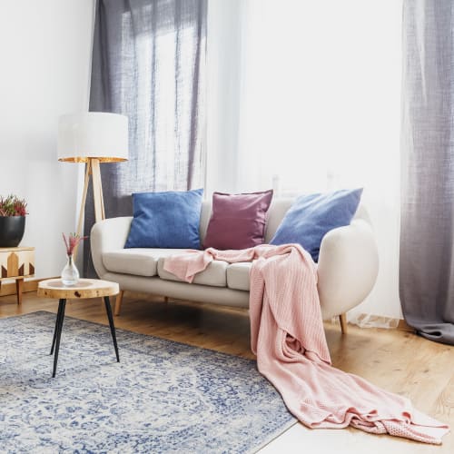 A furnished living room at The Village at NTC in San Diego, California