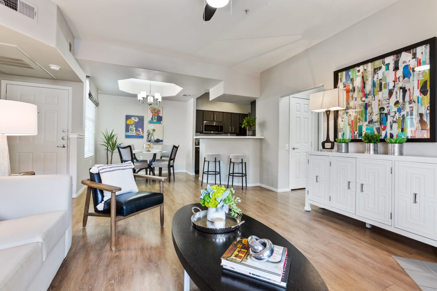 Well appointed living room at Sonoran Vista Apartments in Scottsdale, Arizona