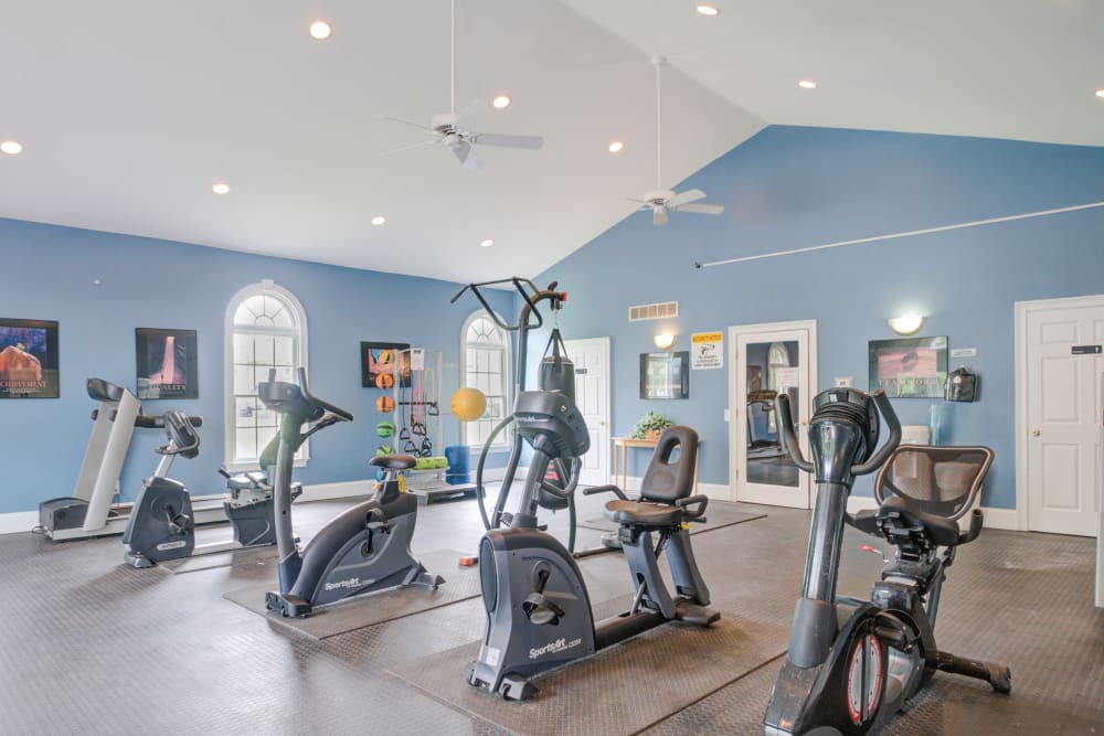 Gym with lots of equipment at The Fairways Apartments and Townhomes in Thorndale, Pennsylvania